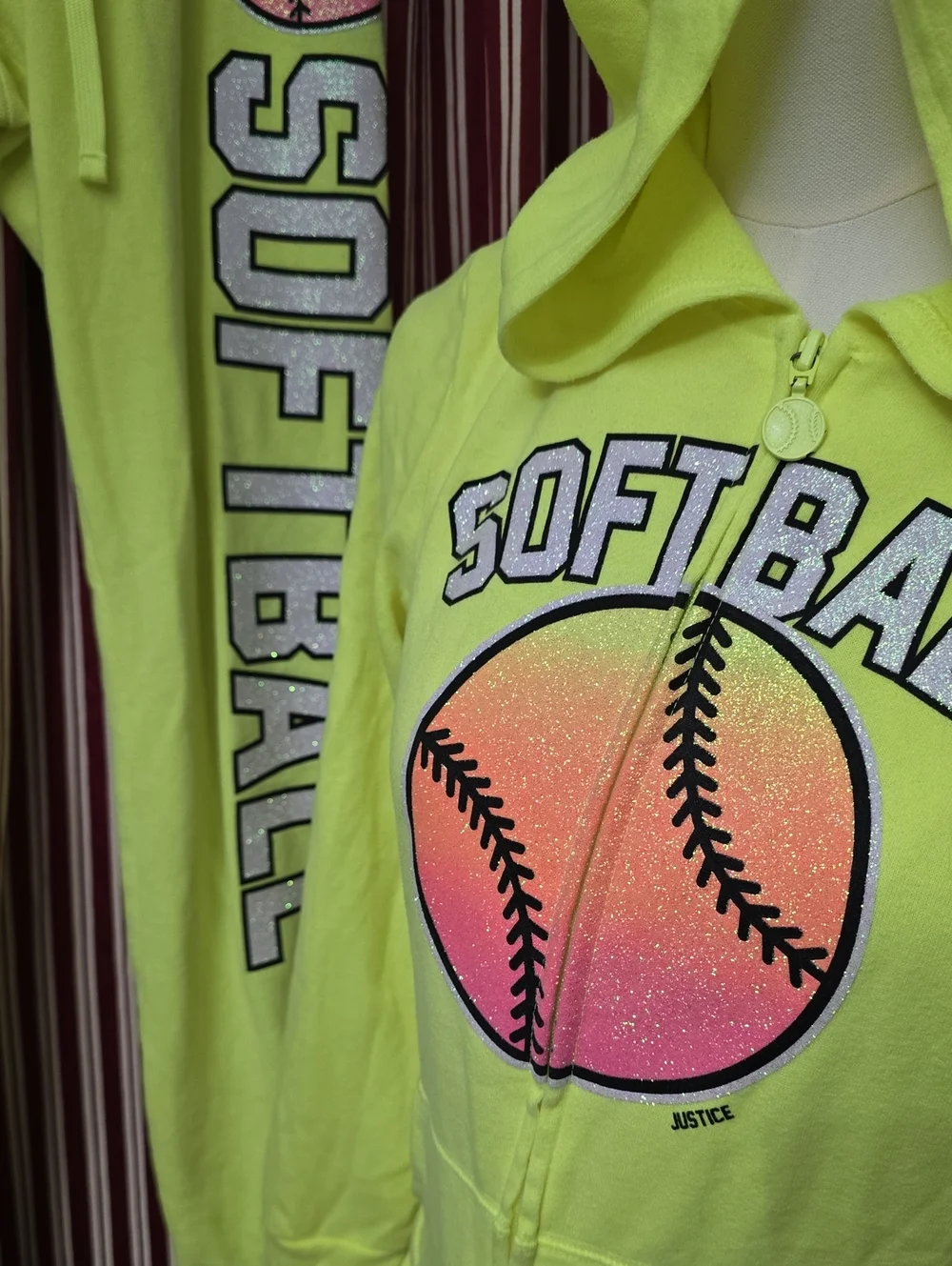 Justice 14 Neon Yellow Softball Hoodie & Jogger Set - Girls